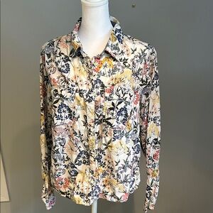 St. John's Bay Blue and Yellow Floral Shirt